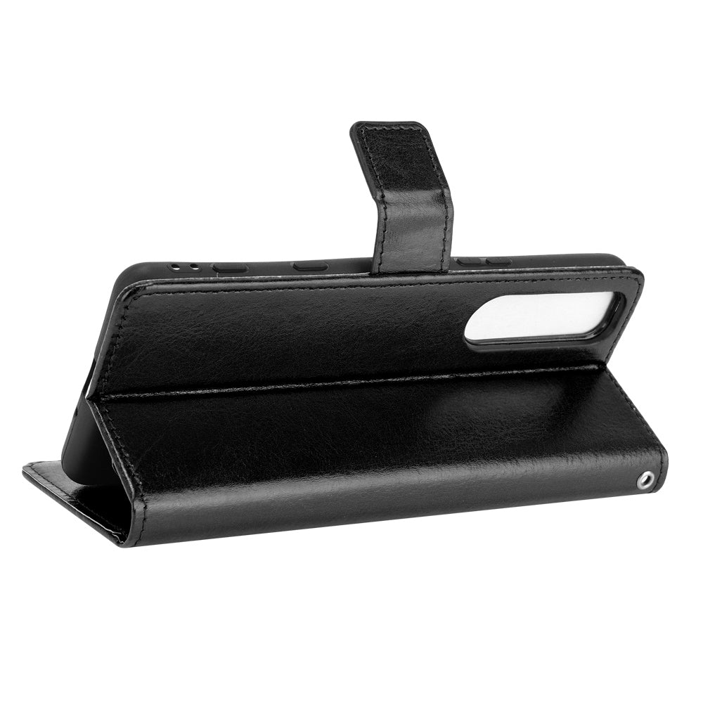 Crazy Horse Skin Leather Wallet Shell Protective Cover with Stand and Strap for Sony Xperia 5 III 5G