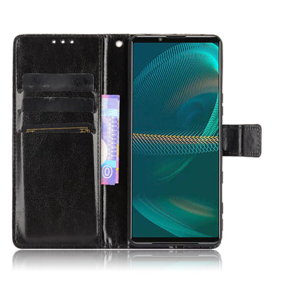 Crazy Horse Skin Leather Wallet Shell Protective Cover with Stand and Strap for Sony Xperia 5 III 5G