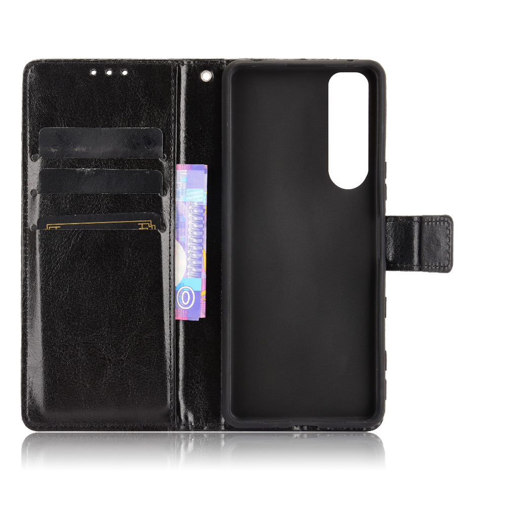 Crazy Horse Skin Leather Wallet Shell Protective Cover with Stand and Strap for Sony Xperia 5 III 5G