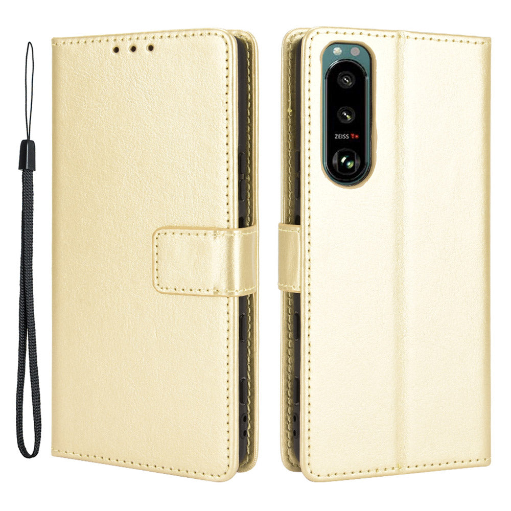 Crazy Horse Skin Leather Wallet Shell Protective Cover with Stand and Strap for Sony Xperia 5 III 5G