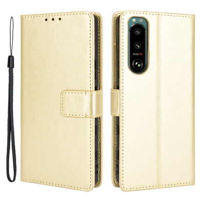 Crazy Horse Skin Leather Wallet Shell Protective Cover with Stand and Strap for Sony Xperia 5 III 5G