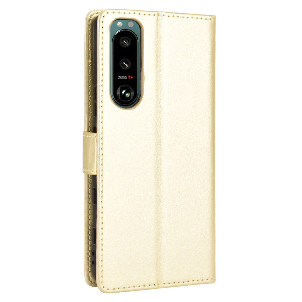 Crazy Horse Skin Leather Wallet Shell Protective Cover with Stand and Strap for Sony Xperia 5 III 5G