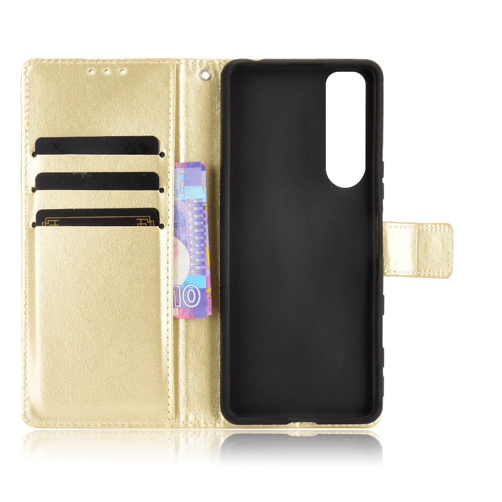 Crazy Horse Skin Leather Wallet Shell Protective Cover with Stand and Strap for Sony Xperia 5 III 5G