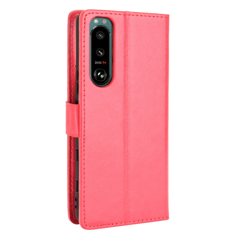Crazy Horse Skin Leather Wallet Shell Protective Cover with Stand and Strap for Sony Xperia 5 III 5G