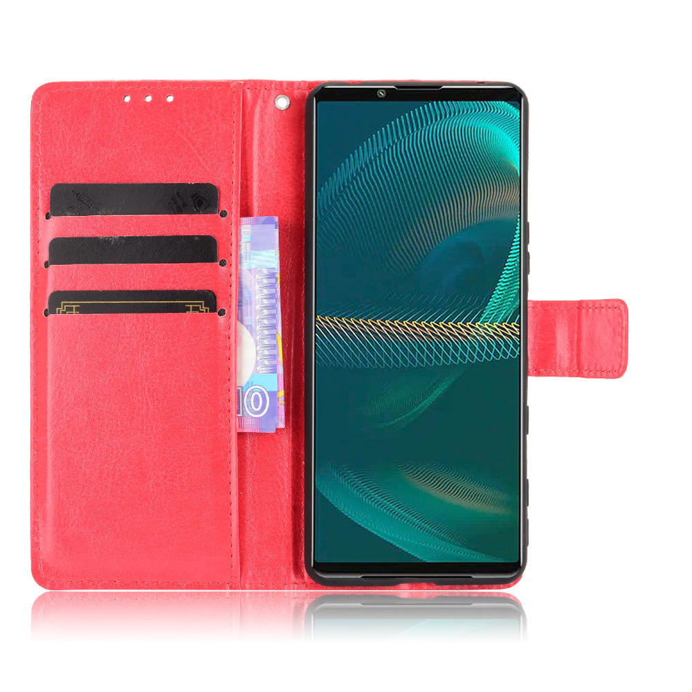 Crazy Horse Skin Leather Wallet Shell Protective Cover with Stand and Strap for Sony Xperia 5 III 5G