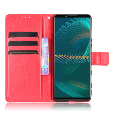 Crazy Horse Skin Leather Wallet Shell Protective Cover with Stand and Strap for Sony Xperia 5 III 5G