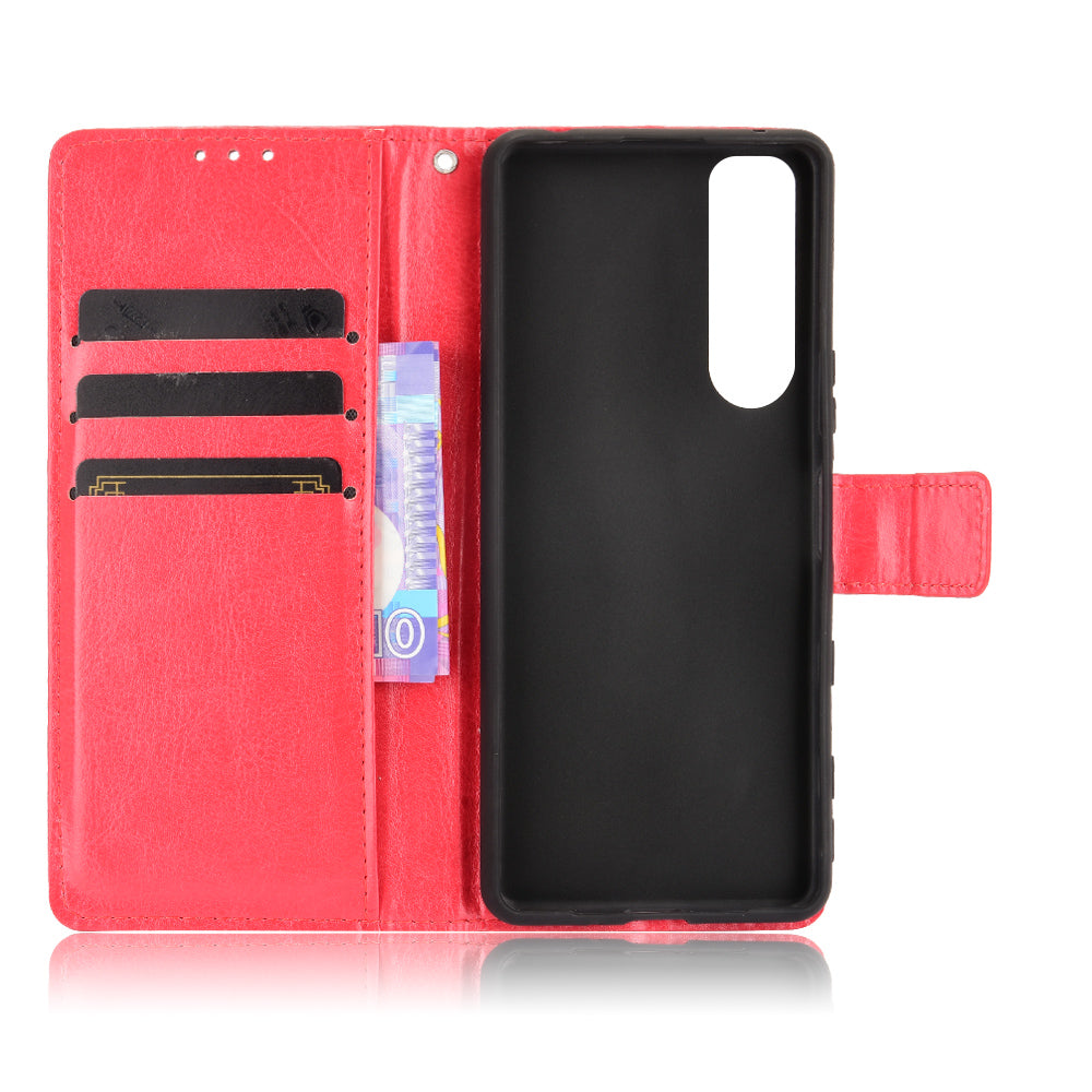 Crazy Horse Skin Leather Wallet Shell Protective Cover with Stand and Strap for Sony Xperia 5 III 5G