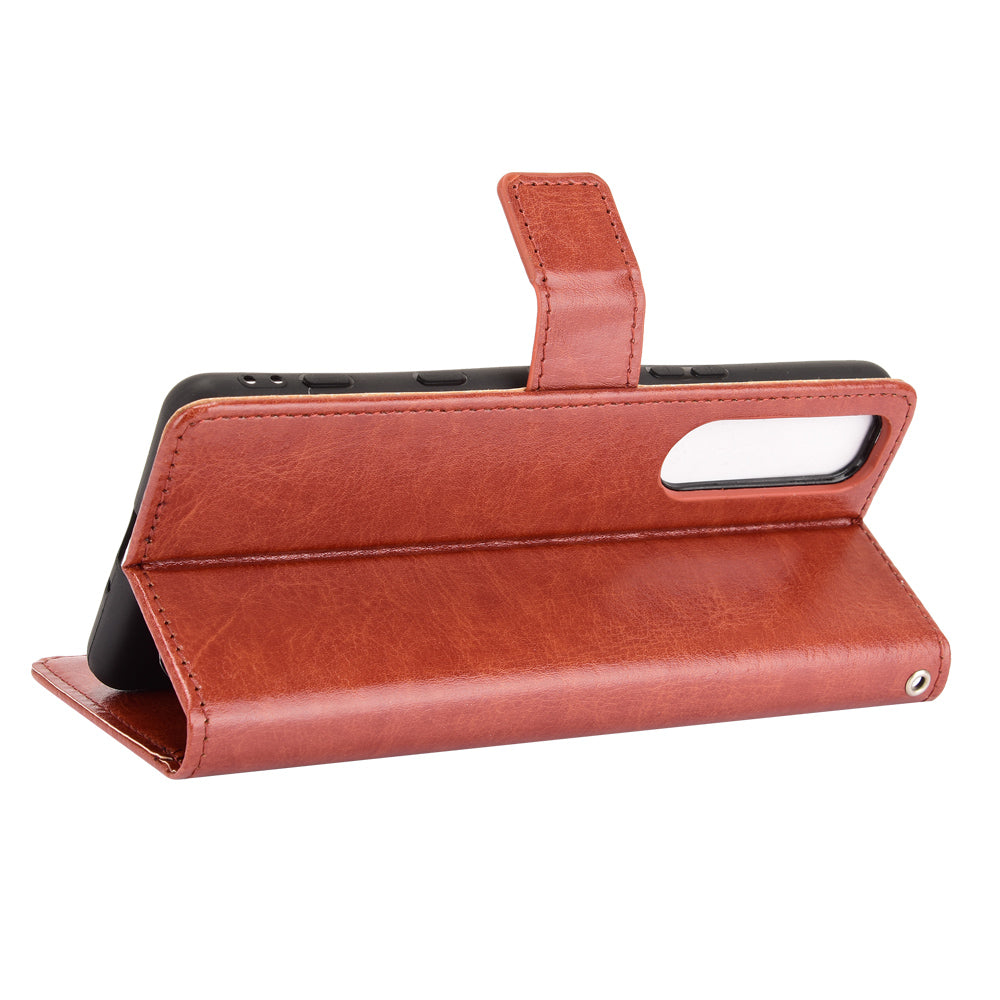 Crazy Horse Skin Leather Wallet Shell Protective Cover with Stand and Strap for Sony Xperia 5 III 5G