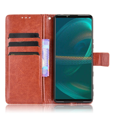 Crazy Horse Skin Leather Wallet Shell Protective Cover with Stand and Strap for Sony Xperia 5 III 5G
