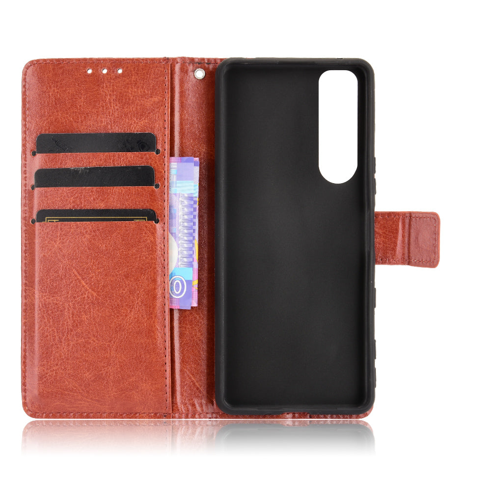 Crazy Horse Skin Leather Wallet Shell Protective Cover with Stand and Strap for Sony Xperia 5 III 5G