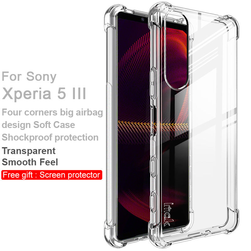 IMAK Airbag Shock-resistant TPU Soft Mobile Phone Case Cover with Screen Protector for Sony Xperia 5 III 5G