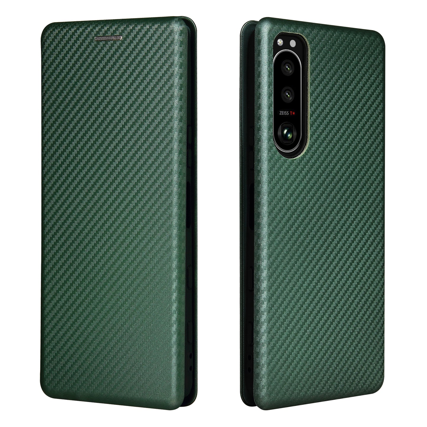 Carbon Fiber Texture Auto-absorbed Cell Phone Stand Cover for Sony Xperia 5 III 5G