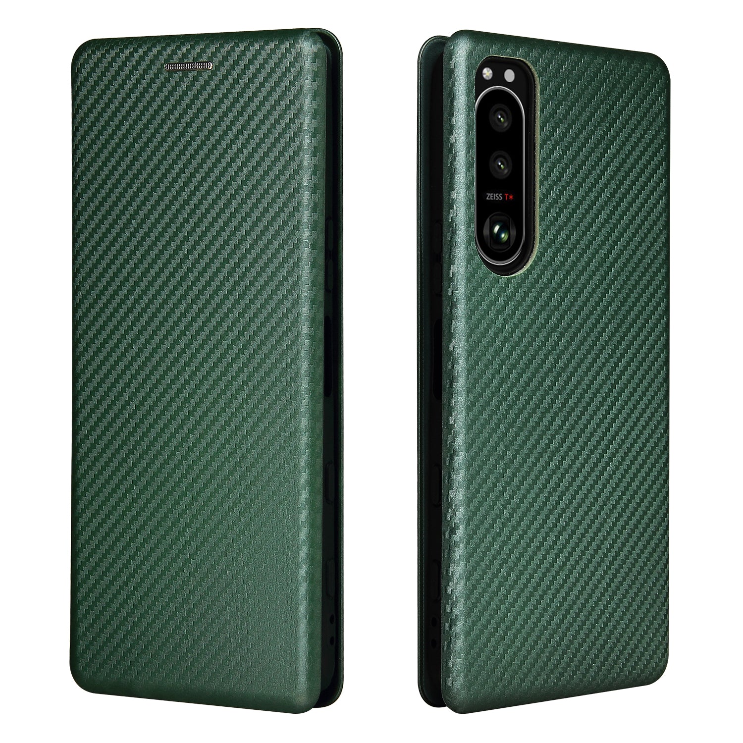 Carbon Fiber Texture Auto-absorbed Cell Phone Stand Cover for Sony Xperia 5 III 5G