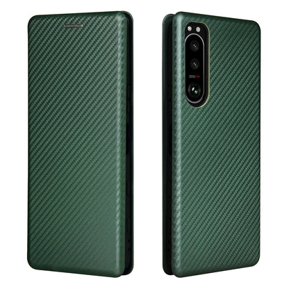 Carbon Fiber Texture Auto-absorbed Cell Phone Stand Cover for Sony Xperia 5 III 5G