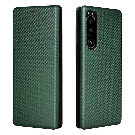 Carbon Fiber Texture Auto-absorbed Cell Phone Stand Cover for Sony Xperia 5 III 5G