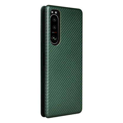 Carbon Fiber Texture Auto-absorbed Cell Phone Stand Cover for Sony Xperia 5 III 5G