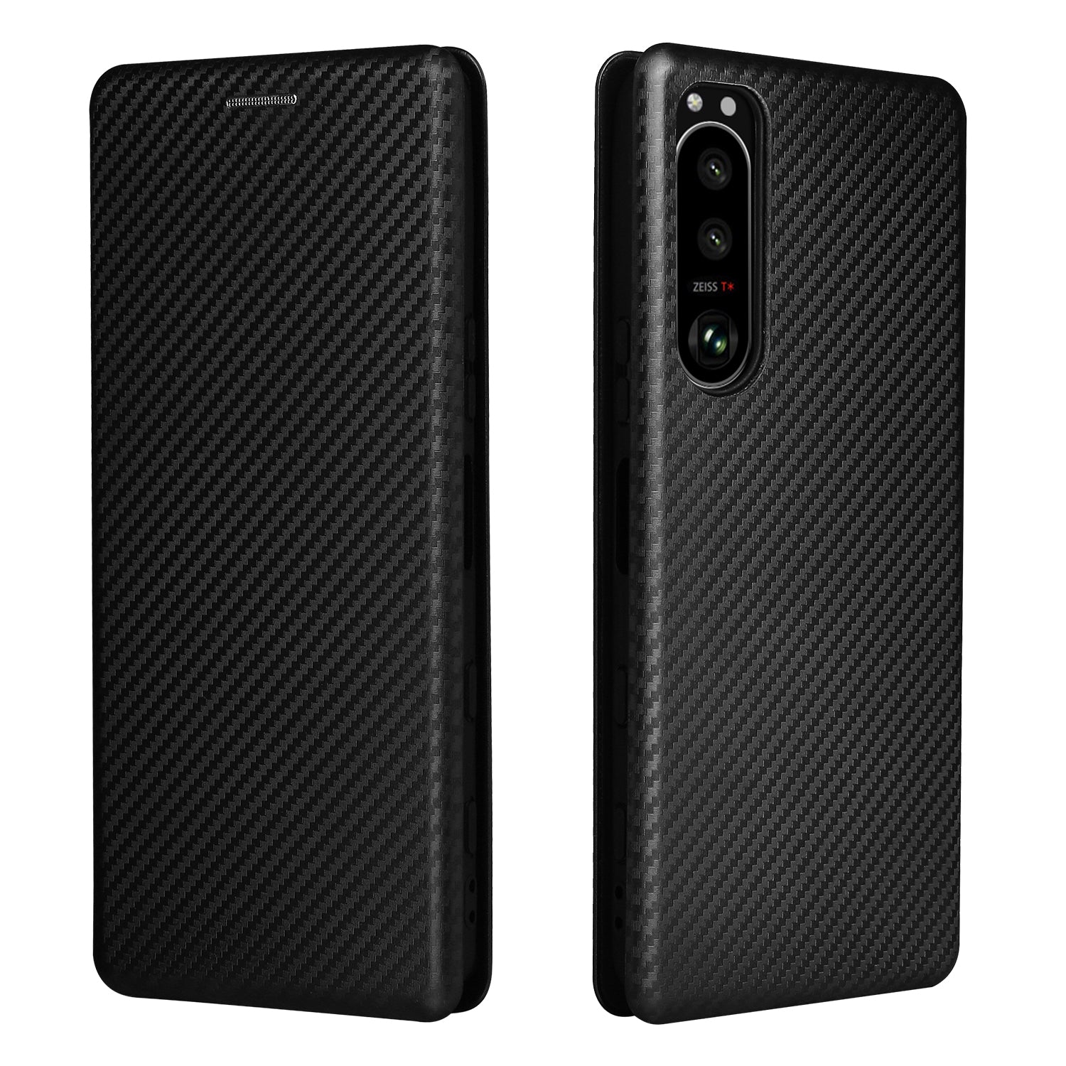Carbon Fiber Texture Auto-absorbed Cell Phone Stand Cover for Sony Xperia 5 III 5G
