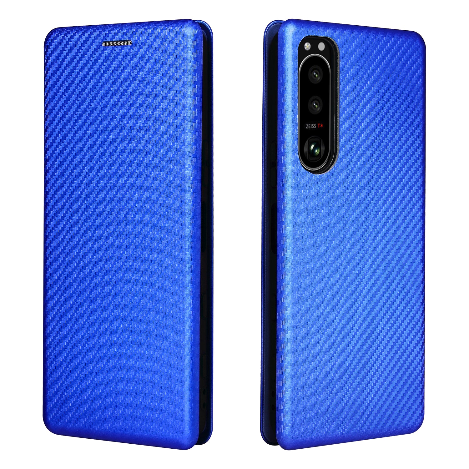 Carbon Fiber Texture Auto-absorbed Cell Phone Stand Cover for Sony Xperia 5 III 5G