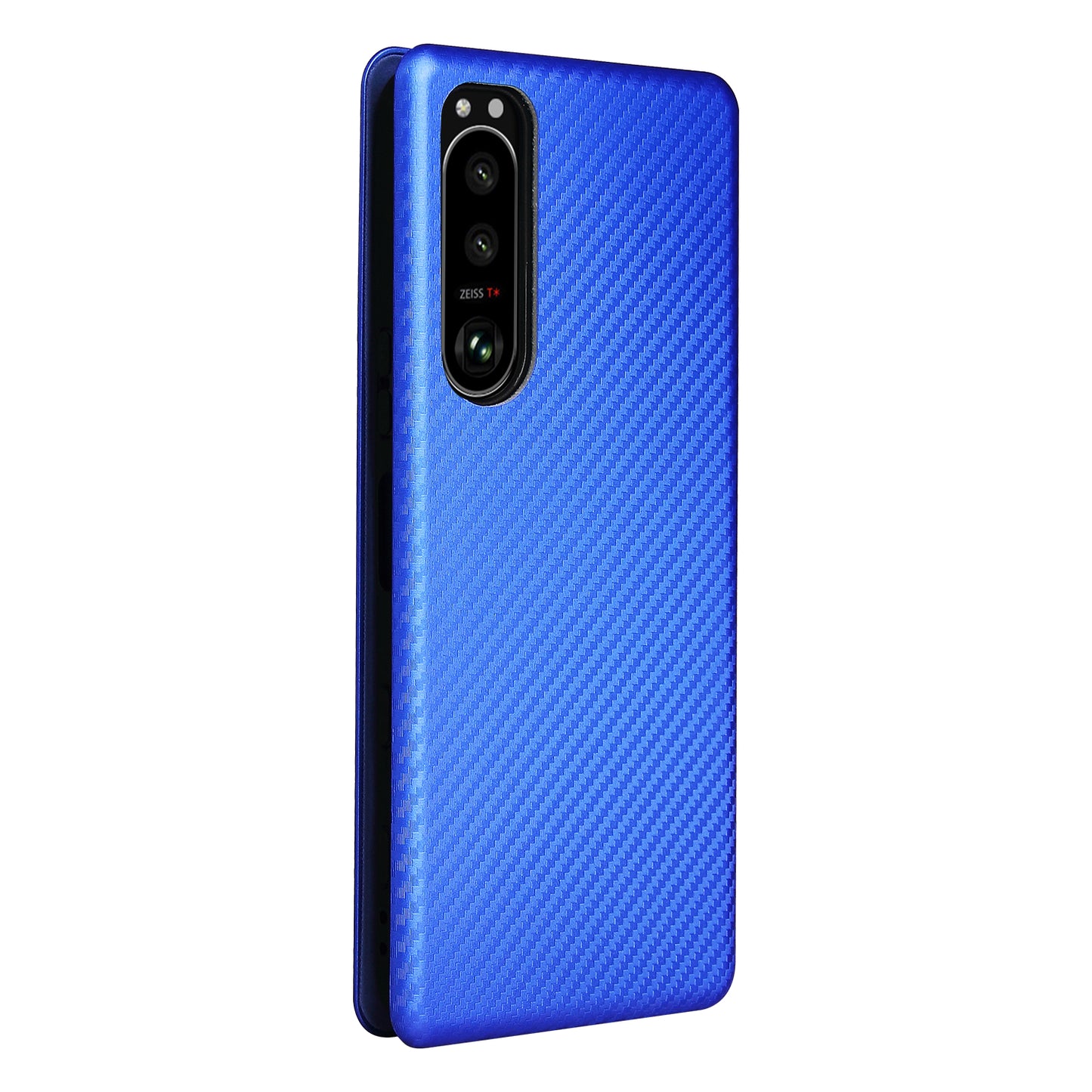 Carbon Fiber Texture Auto-absorbed Cell Phone Stand Cover for Sony Xperia 5 III 5G
