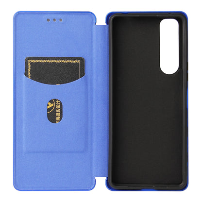 Carbon Fiber Texture Auto-absorbed Cell Phone Stand Cover for Sony Xperia 5 III 5G