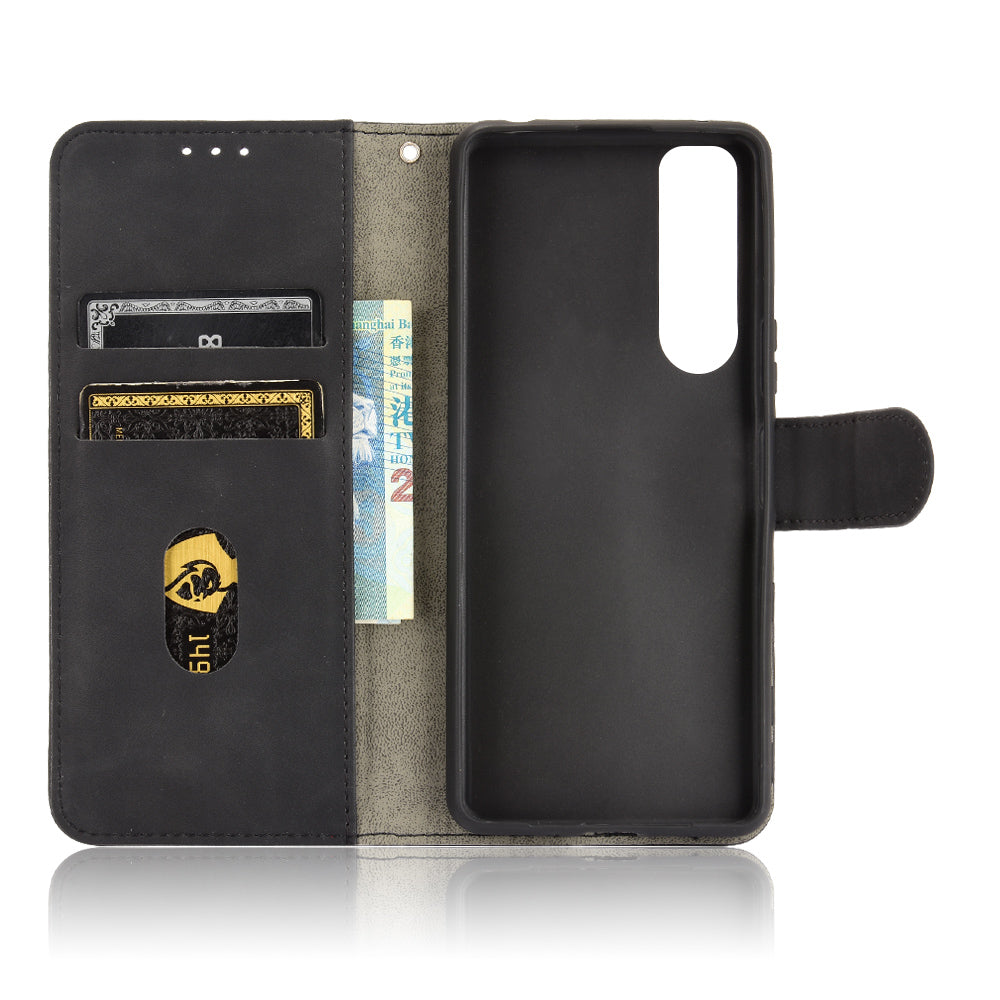 Silky Touch Leather Wallet Stand Phone Cover Case for Sony Xperia 5 III 5G