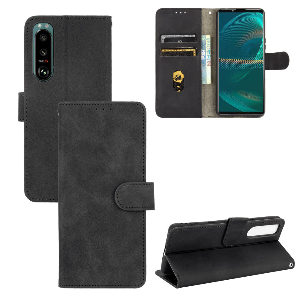 Silky Touch Leather Wallet Stand Phone Cover Case for Sony Xperia 5 III 5G