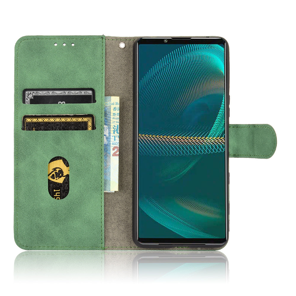 Silky Touch Leather Wallet Stand Phone Cover Case for Sony Xperia 5 III 5G