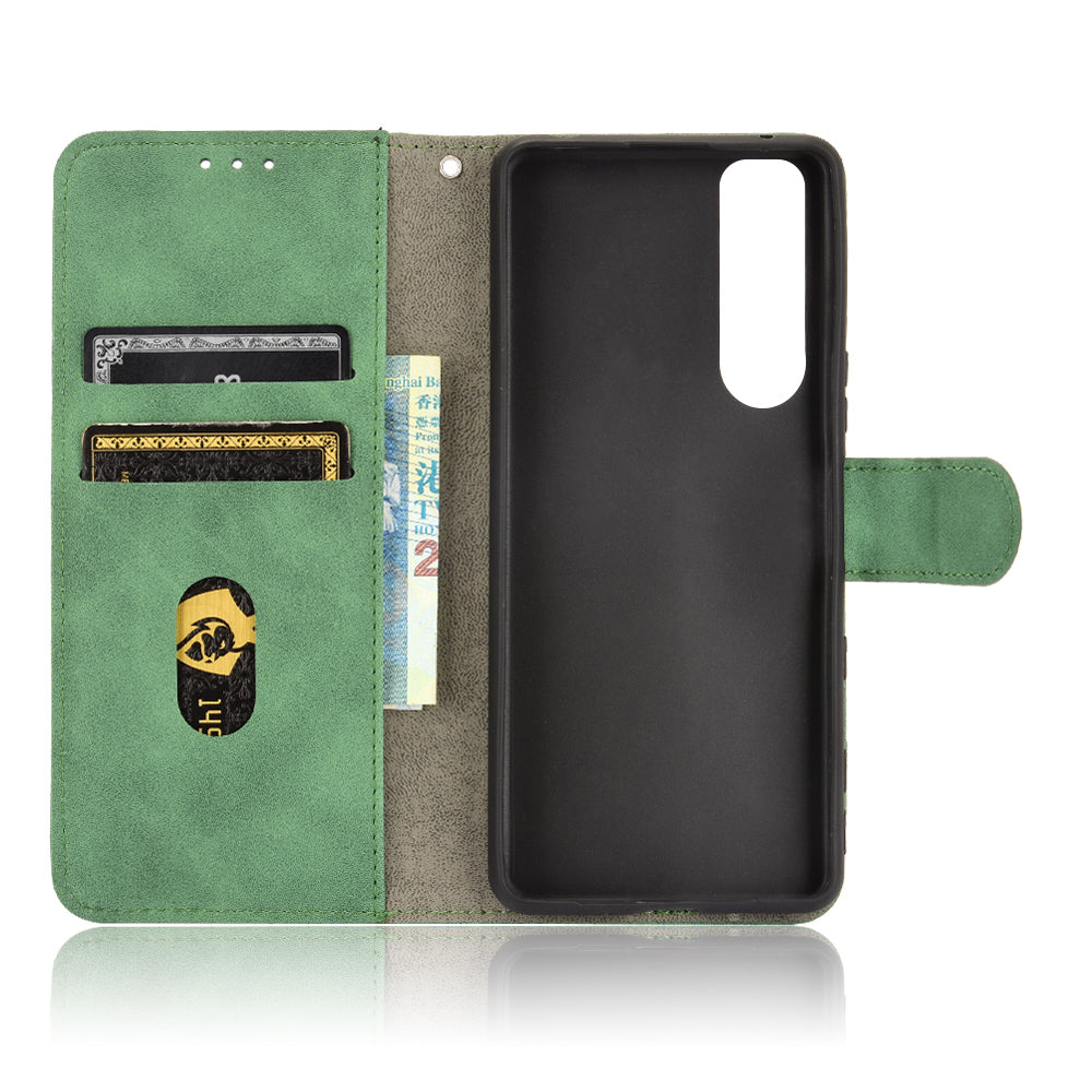 Silky Touch Leather Wallet Stand Phone Cover Case for Sony Xperia 5 III 5G