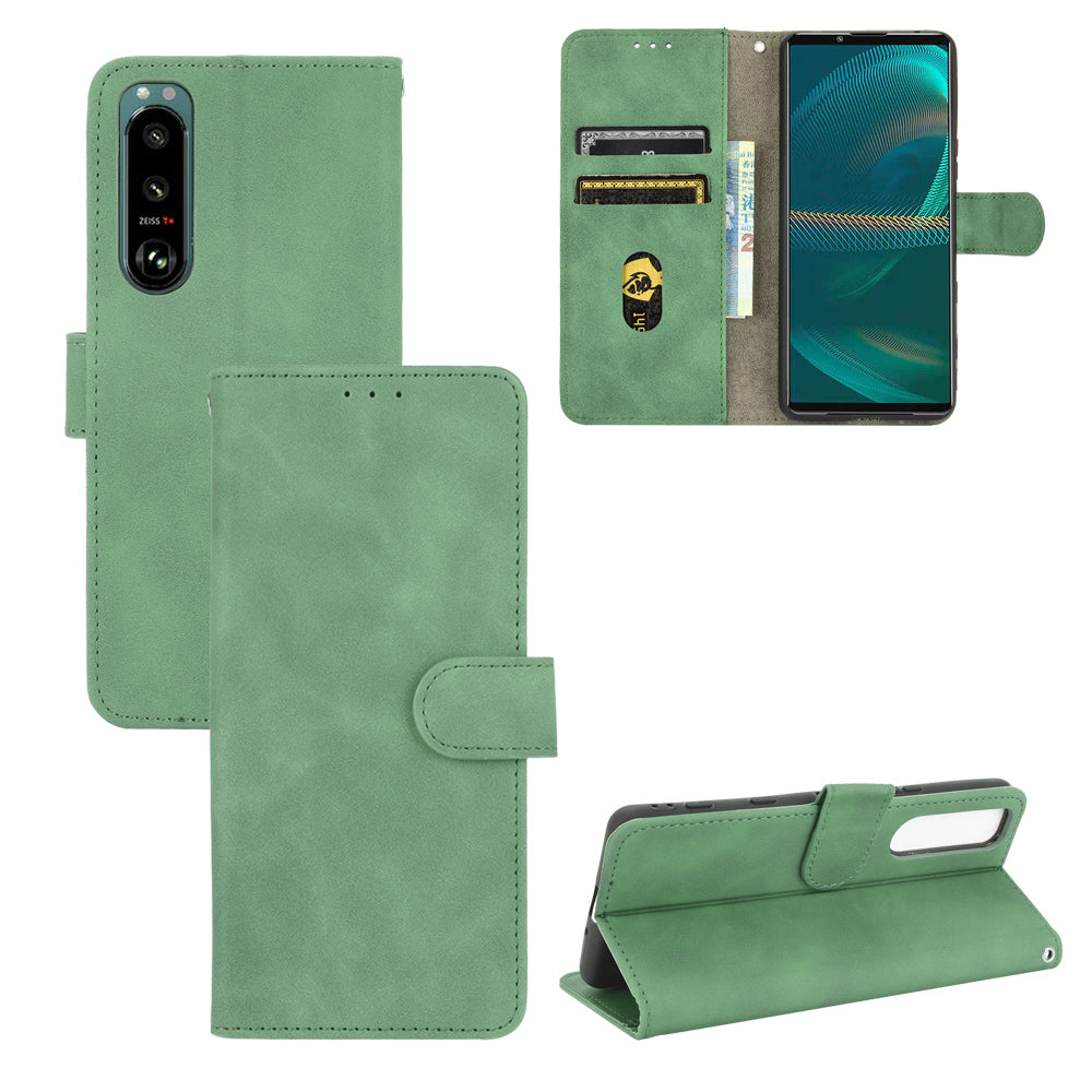 Silky Touch Leather Wallet Stand Phone Cover Case for Sony Xperia 5 III 5G