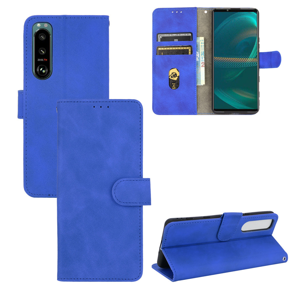 Silky Touch Leather Wallet Stand Phone Cover Case for Sony Xperia 5 III 5G