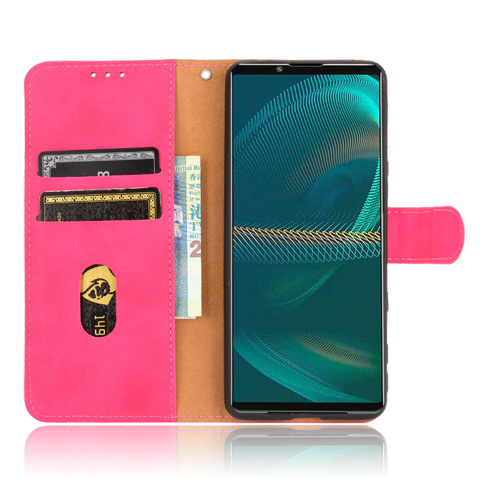 Silky Touch Leather Wallet Stand Phone Cover Case for Sony Xperia 5 III 5G