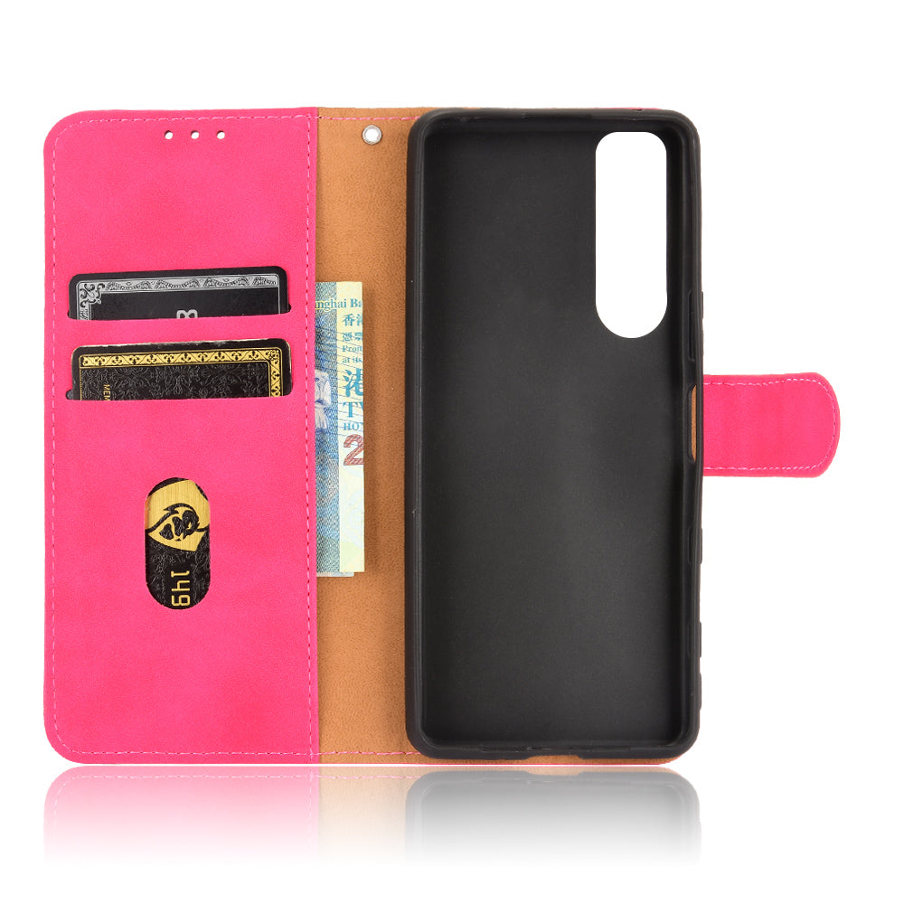 Silky Touch Leather Wallet Stand Phone Cover Case for Sony Xperia 5 III 5G