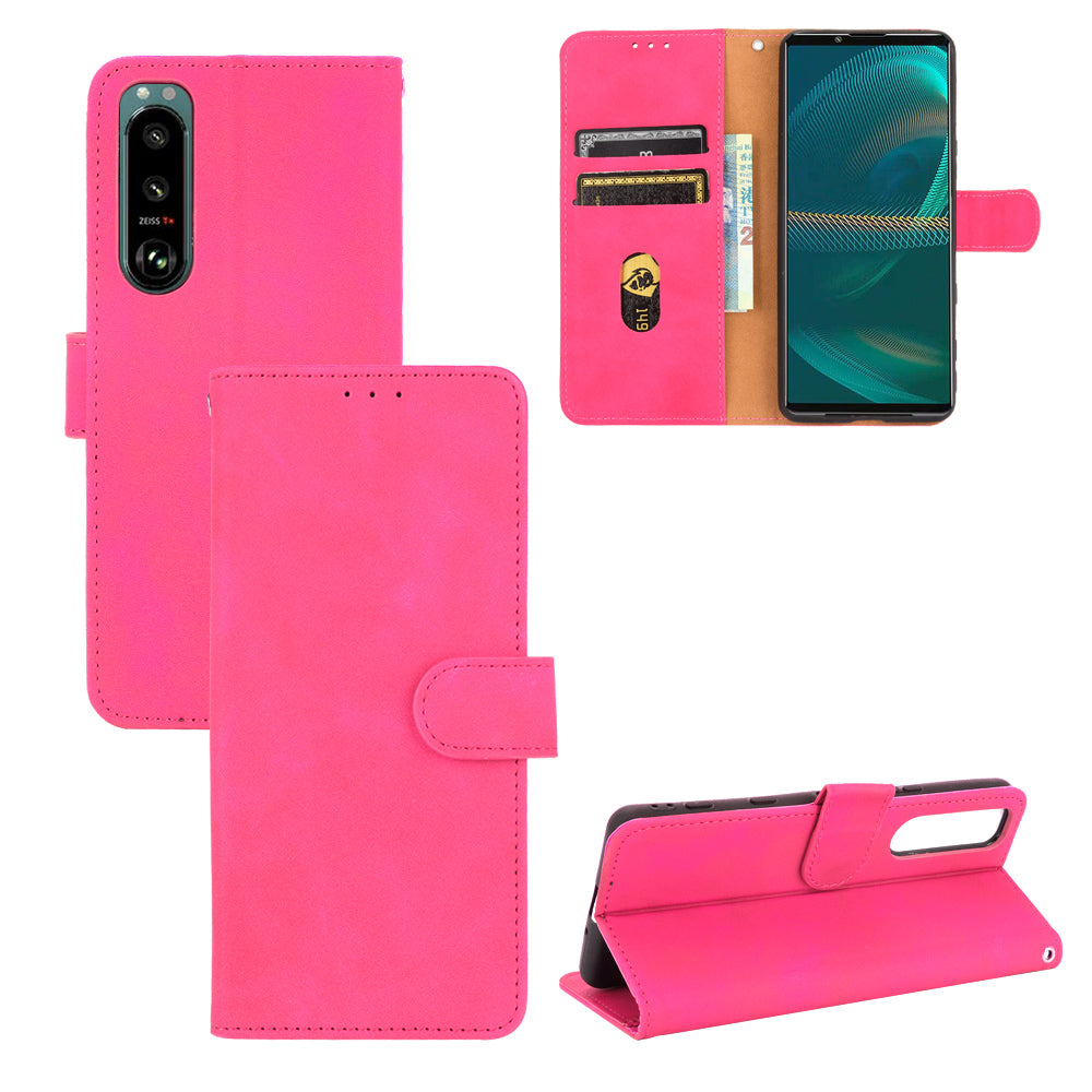 Silky Touch Leather Wallet Stand Phone Cover Case for Sony Xperia 5 III 5G