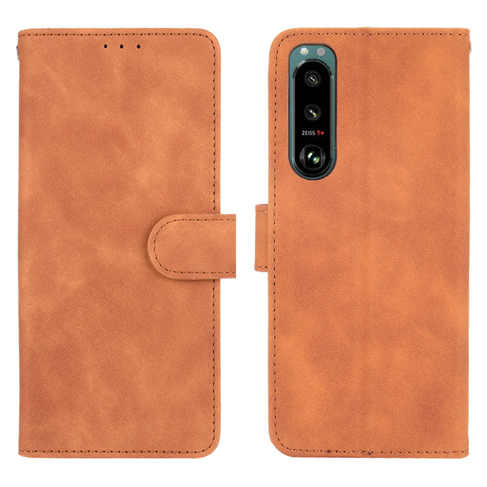 Silky Touch Leather Wallet Stand Phone Cover Case for Sony Xperia 5 III 5G