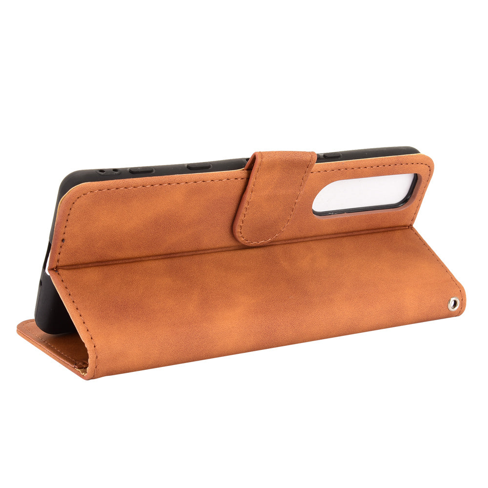 Silky Touch Leather Wallet Stand Phone Cover Case for Sony Xperia 5 III 5G