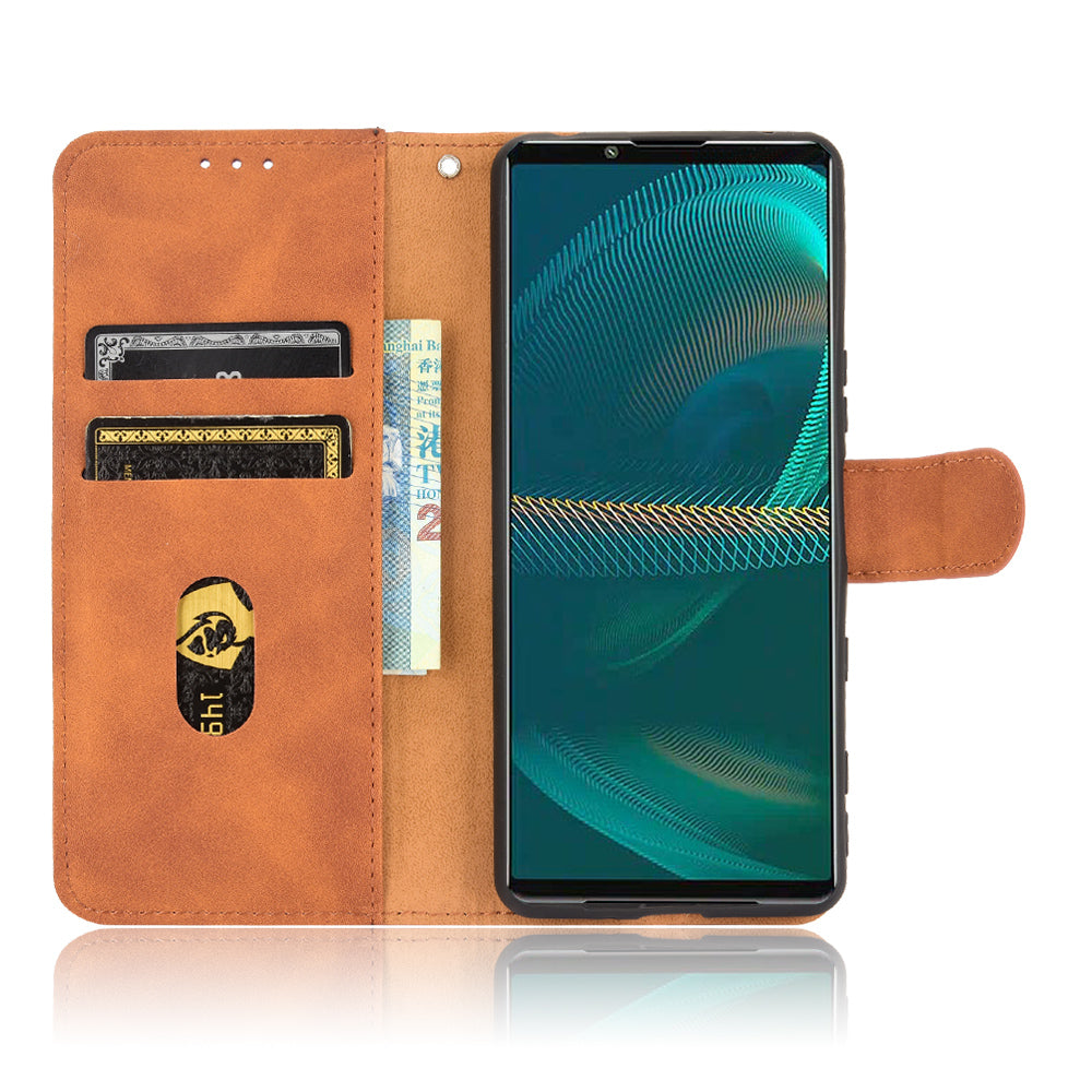 Silky Touch Leather Wallet Stand Phone Cover Case for Sony Xperia 5 III 5G
