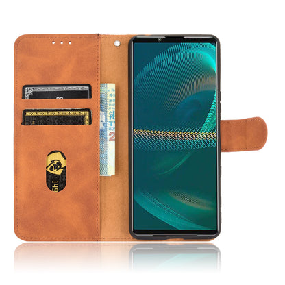 Silky Touch Leather Wallet Stand Phone Cover Case for Sony Xperia 5 III 5G
