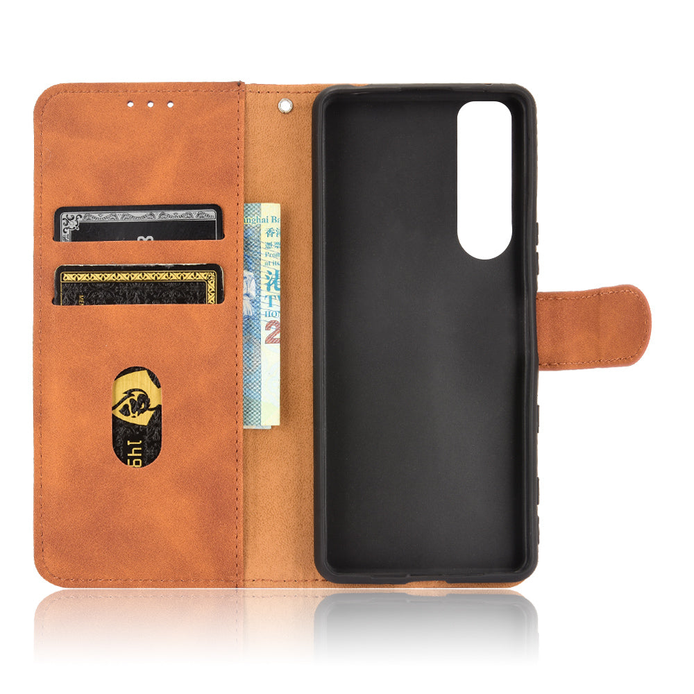 Silky Touch Leather Wallet Stand Phone Cover Case for Sony Xperia 5 III 5G