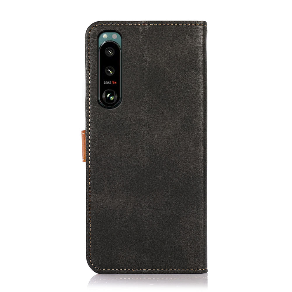 KHAZNEH Golden Magnetic Clasp Dual Color Stand Wallet Leather Protective Case for Sony Xperia 5 III 5G