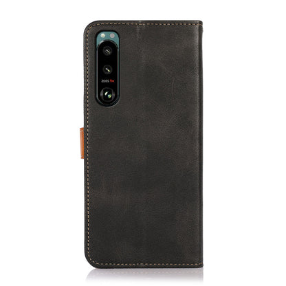 KHAZNEH Golden Magnetic Clasp Dual Color Stand Wallet Leather Protective Case for Sony Xperia 5 III 5G