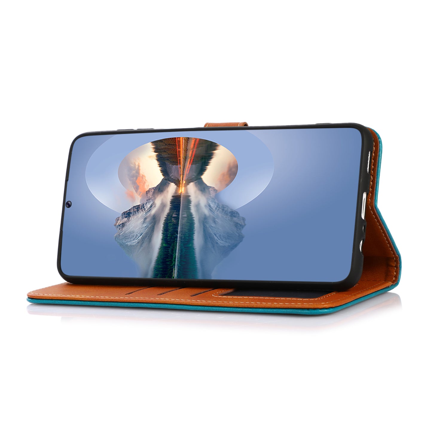 KHAZNEH Golden Magnetic Clasp Dual Color Stand Wallet Leather Protective Case for Sony Xperia 5 III 5G