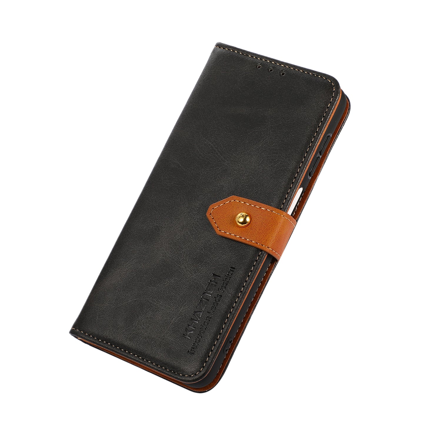 KHAZNEH Golden Magnetic Clasp Dual Color Stand Wallet Leather Protective Case for Sony Xperia 5 III 5G