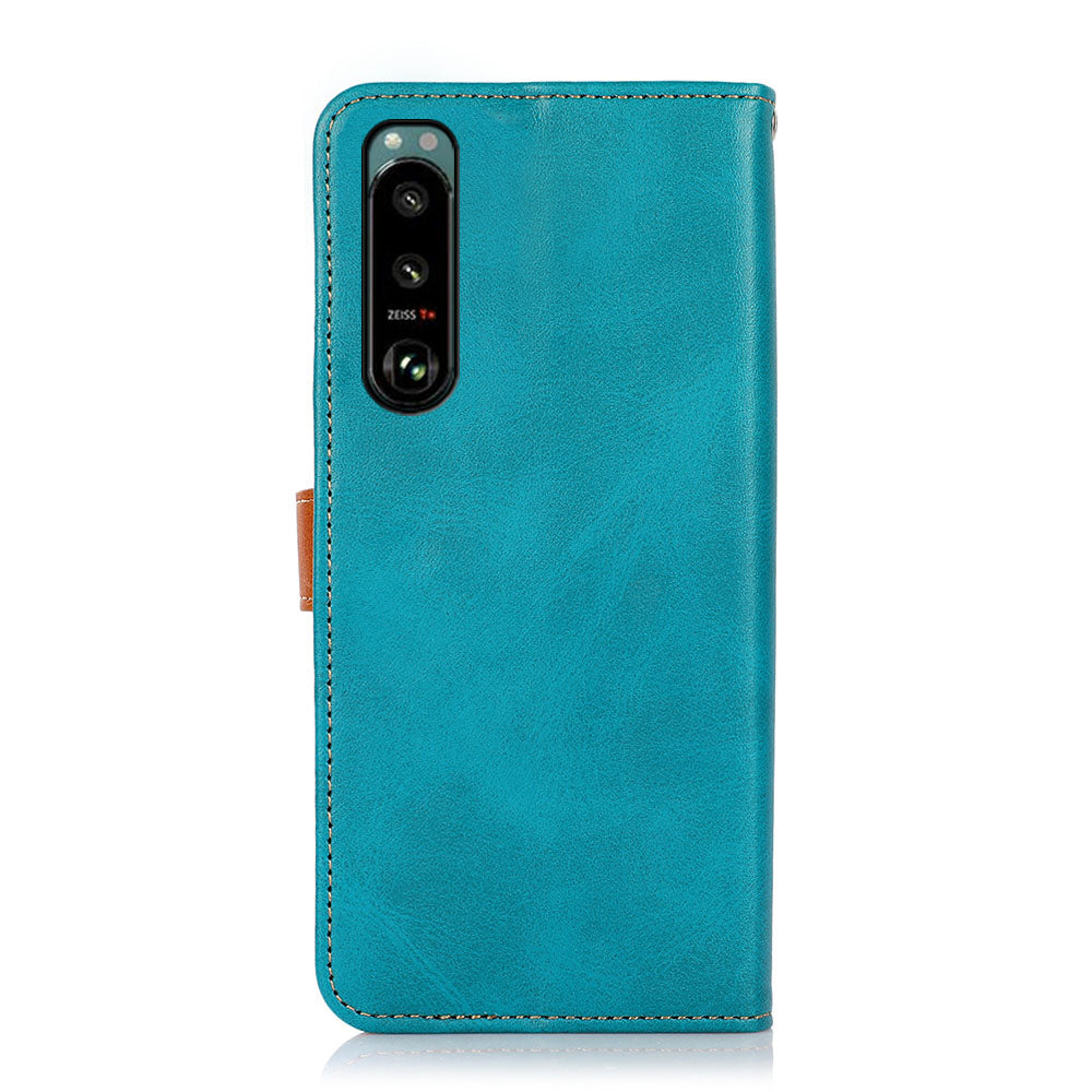 KHAZNEH Golden Magnetic Clasp Dual Color Stand Wallet Leather Protective Case for Sony Xperia 5 III 5G