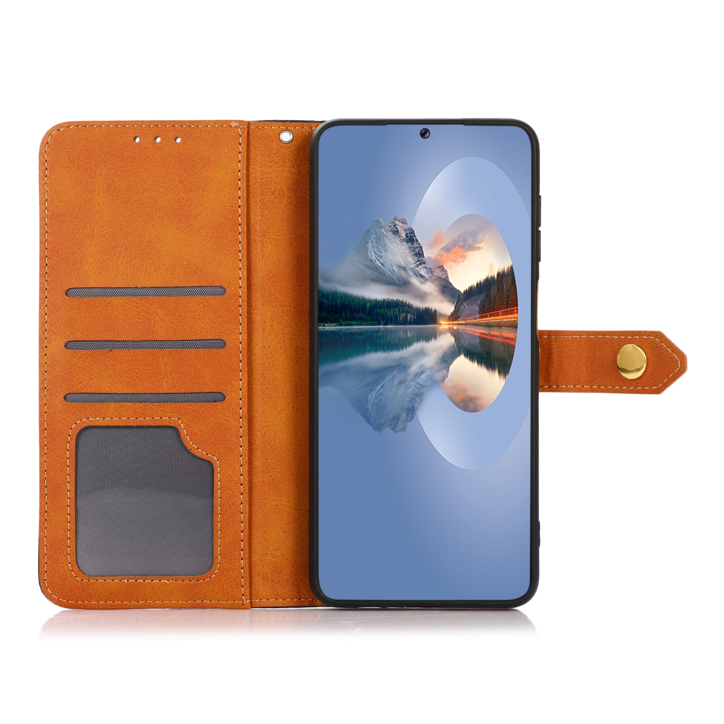 KHAZNEH Golden Magnetic Clasp Dual Color Stand Wallet Leather Protective Case for Sony Xperia 5 III 5G
