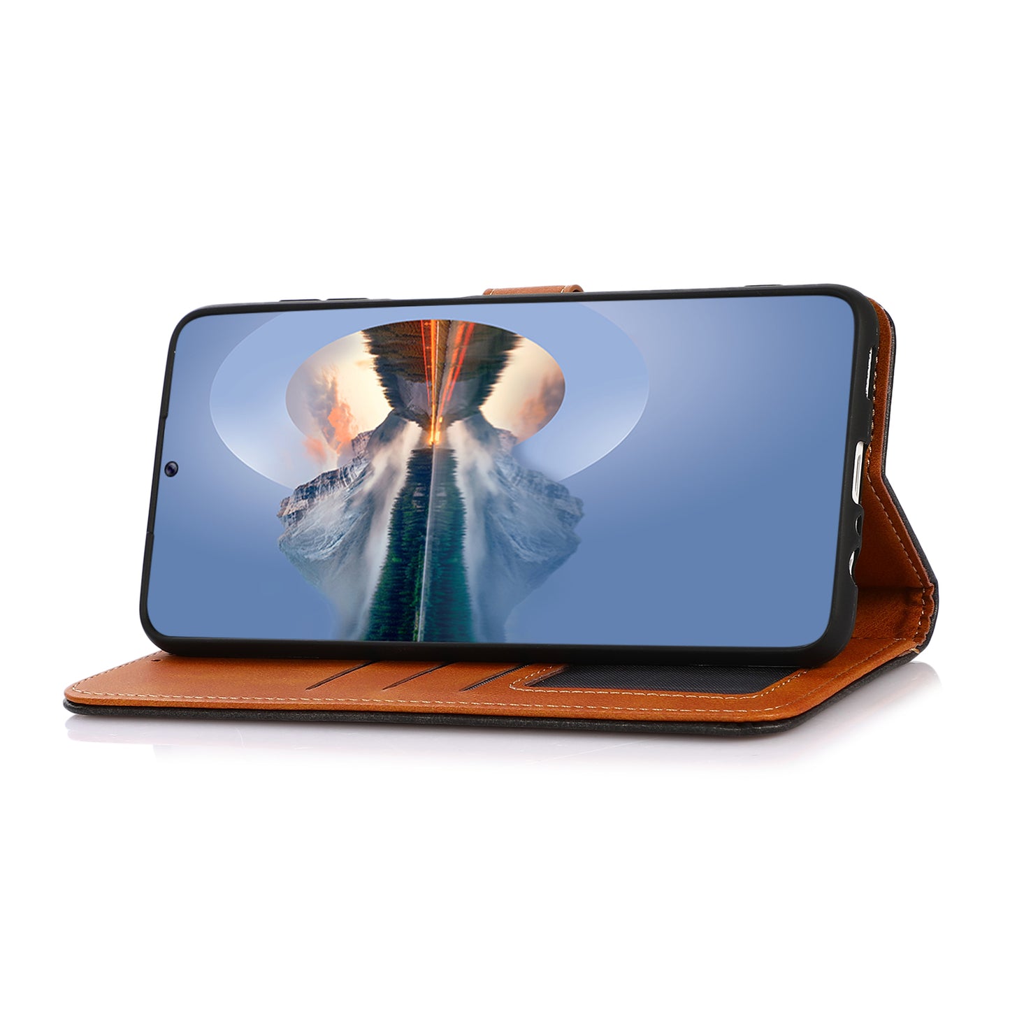 KHAZNEH Golden Magnetic Clasp Dual Color Stand Wallet Leather Protective Case for Sony Xperia 5 III 5G
