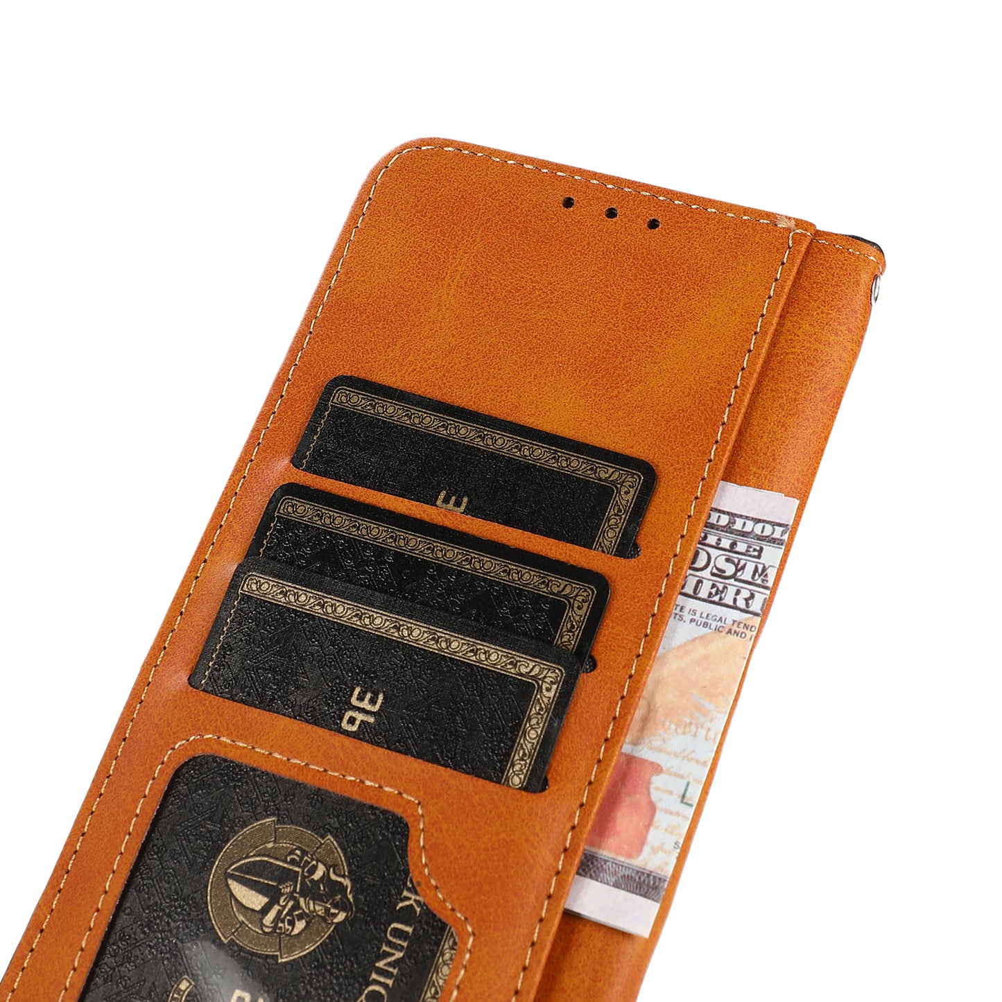 KHAZNEH Golden Magnetic Clasp Dual Color Stand Wallet Leather Protective Case for Sony Xperia 5 III 5G