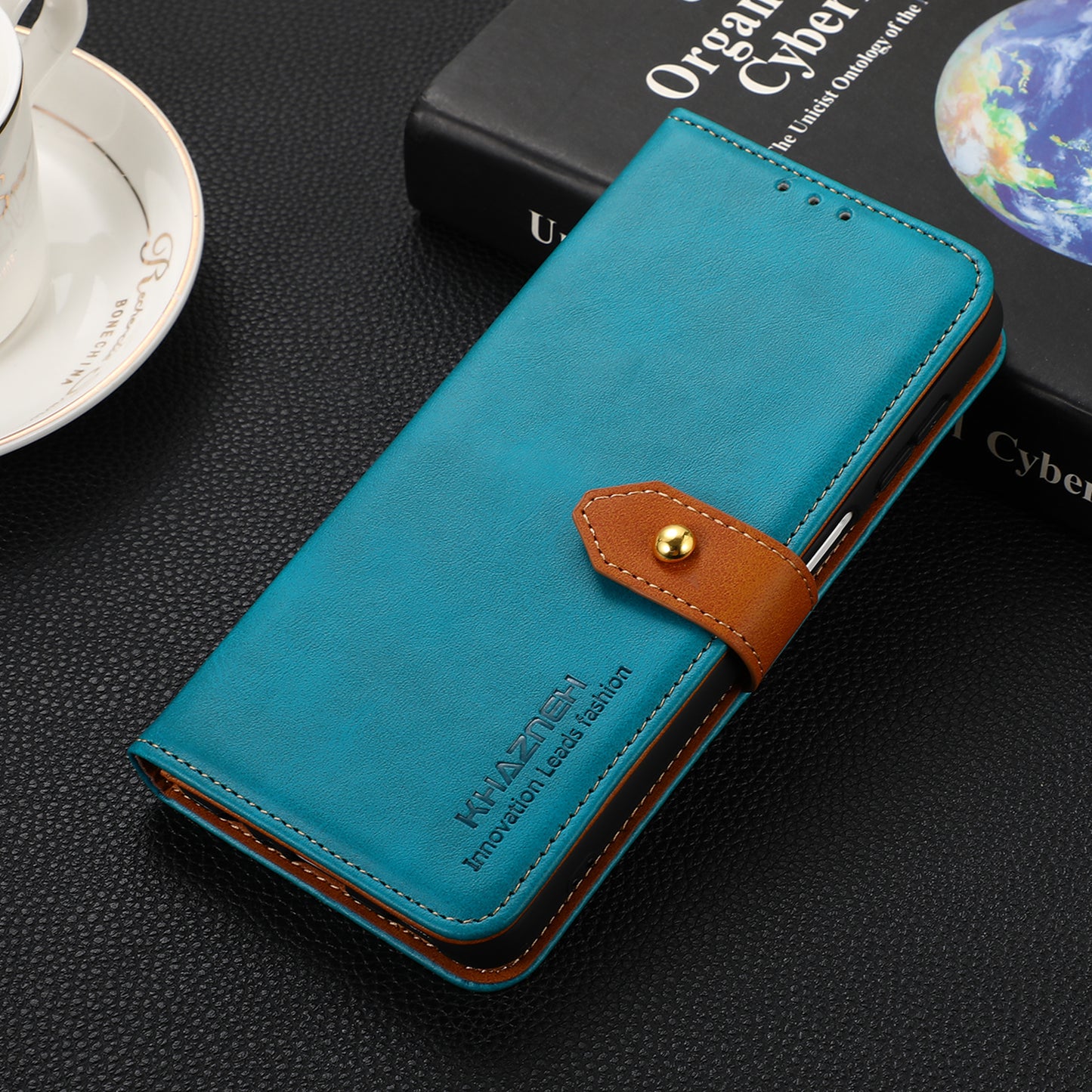 KHAZNEH Golden Magnetic Clasp Dual Color Stand Wallet Leather Protective Case for Sony Xperia 5 III 5G