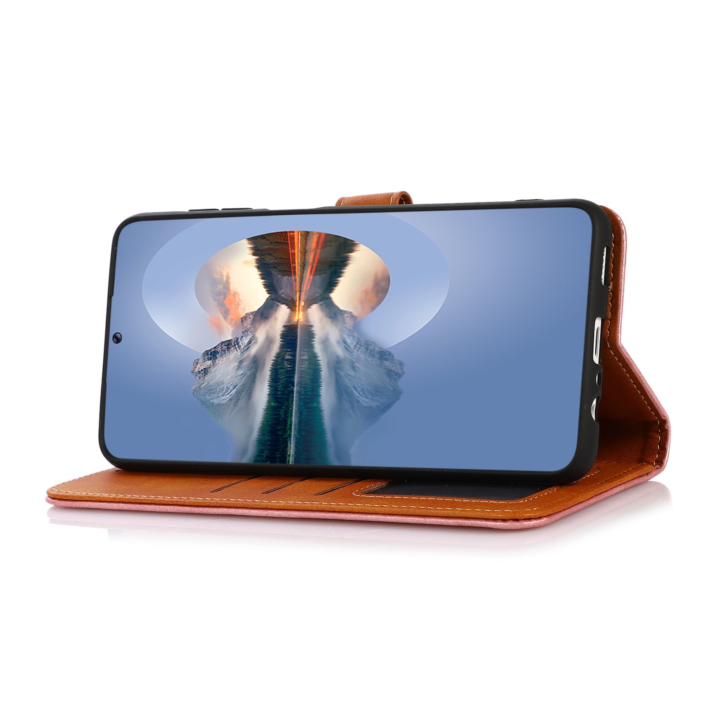 KHAZNEH Golden Magnetic Clasp Dual Color Stand Wallet Leather Protective Case for Sony Xperia 5 III 5G