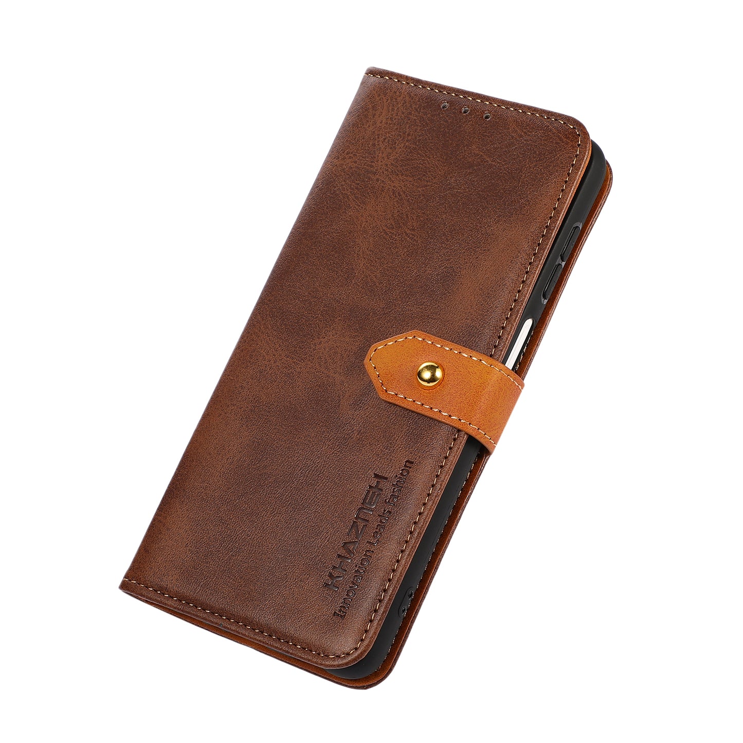 KHAZNEH Golden Magnetic Clasp Dual Color Stand Wallet Leather Protective Case for Sony Xperia 5 III 5G