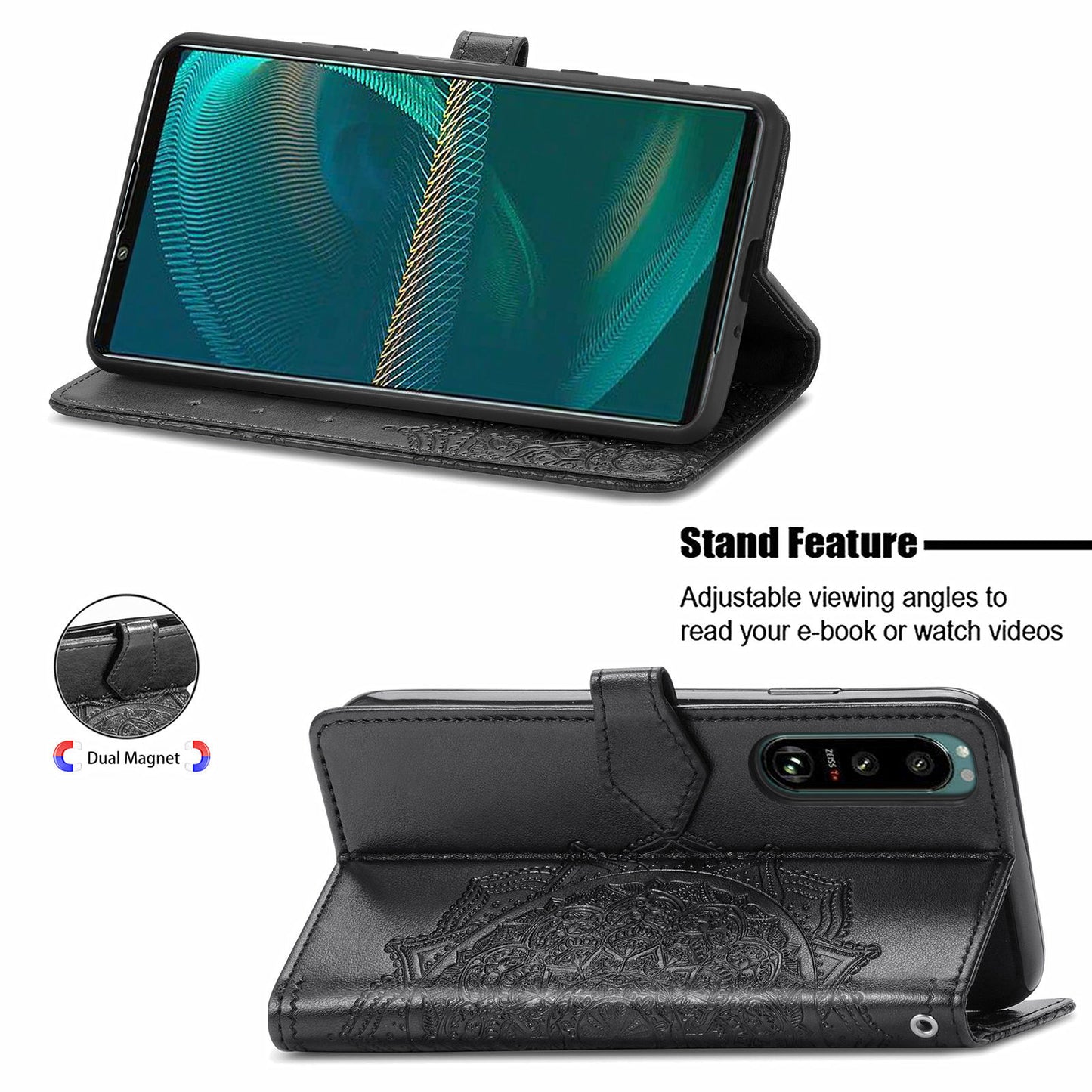 Embossed Mandala Flower Wallet Stand Design Leather Case for Sony Xperia 5 III 5G